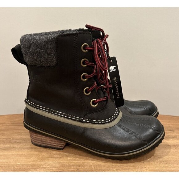 SOREL Womens Slimpack Lace II Boot Size 6 Black NL2348-010 Snow Winter Duck Boot - Picture 1 of 5